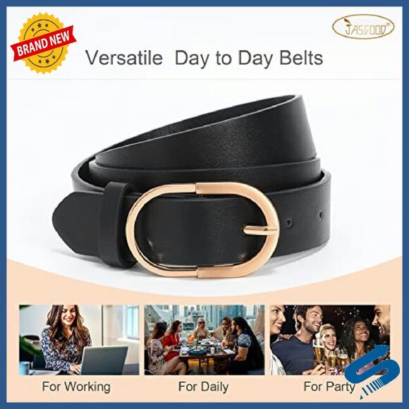 Women\'s Leather Belt Gold Buckle 6 Sizes Fits 25-54 Inch Waist